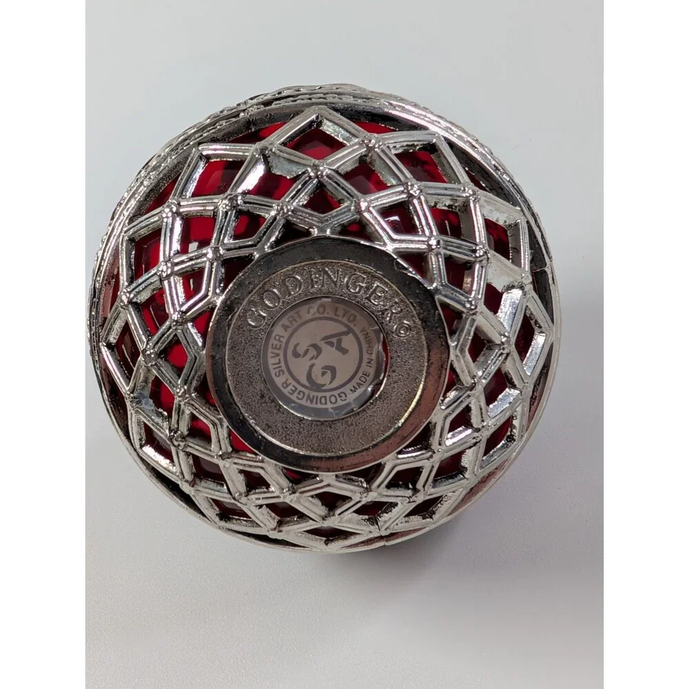 Godinger Silver Art Red Glass Ornament Silver Filigree Ball Christmas